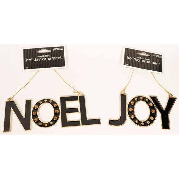 Lot of 2 Target Noel & Joy Word Ornaments Rhinestone Jeweled Christmas Black New - Picture 1 of 7